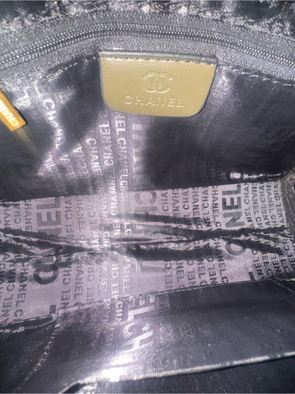 Quilted Olive Green Satchel with Black Trim and Gold Charm - Picture 4 of 5